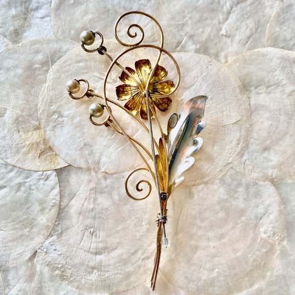 Vintage 1940s Van Dell 12K Gold Filled Floral Wire Brooch - Picture 4 of 7